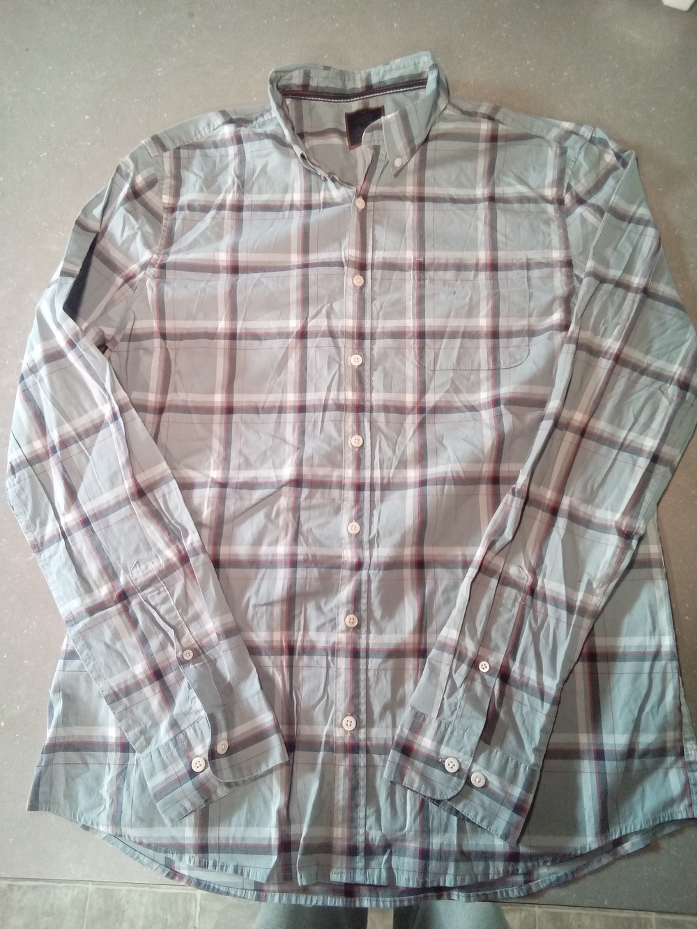 Mens Large Denver Hayes Light Gray Plaid Shirt.